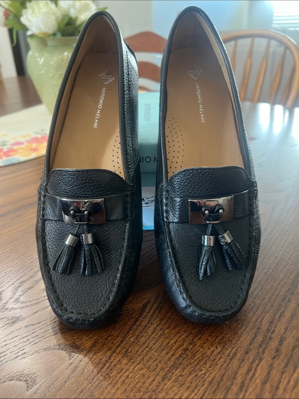 ANTONIO MELANI Black Leather Tassel Loafers